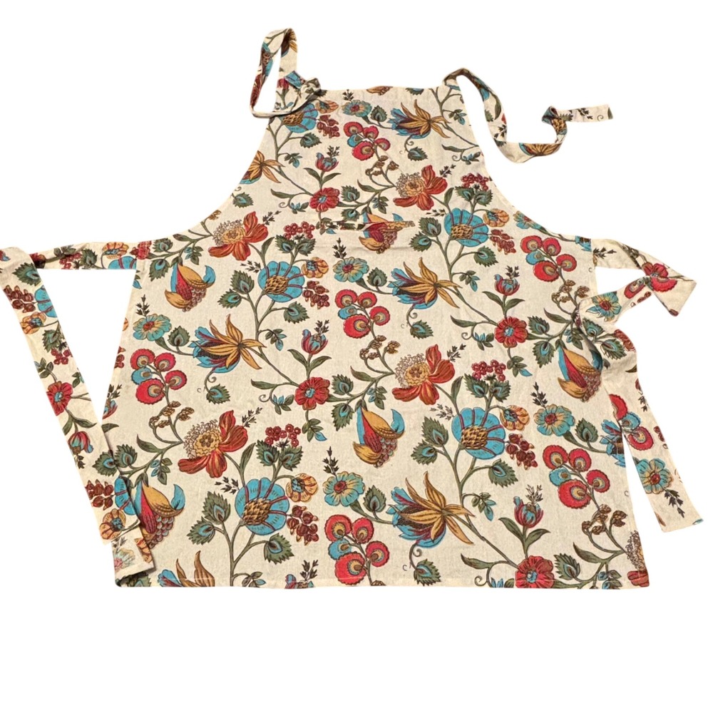 Vintage Style Cream Floral Gold Metallic World Market Cotton Bib Apron